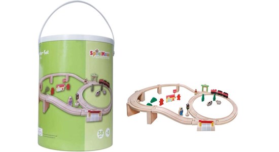 spielmaus houten treinset in ton 38dlg 3+ 