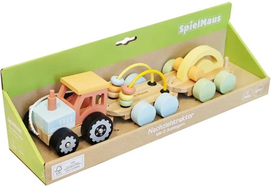 spielmaus Houten Tractor Trekfiguur met 2 Aanhangers 12mnd+