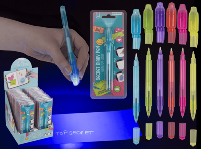 Secret Diary 2in1 Geheimschrift Pen met UV Lampje ass.kleuren  