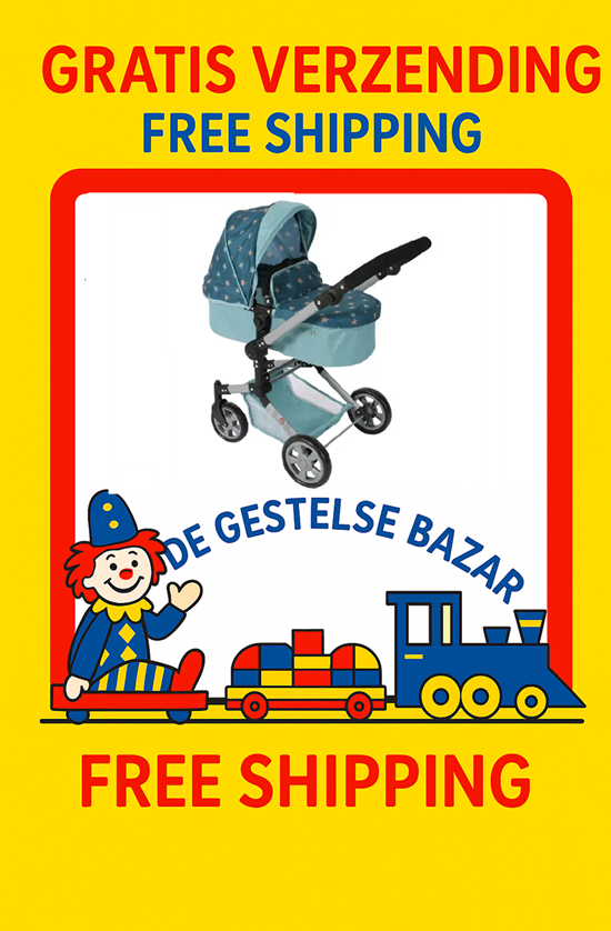 Poppenwagen Linus Stars Turquoise 47-78cm 3+ 
