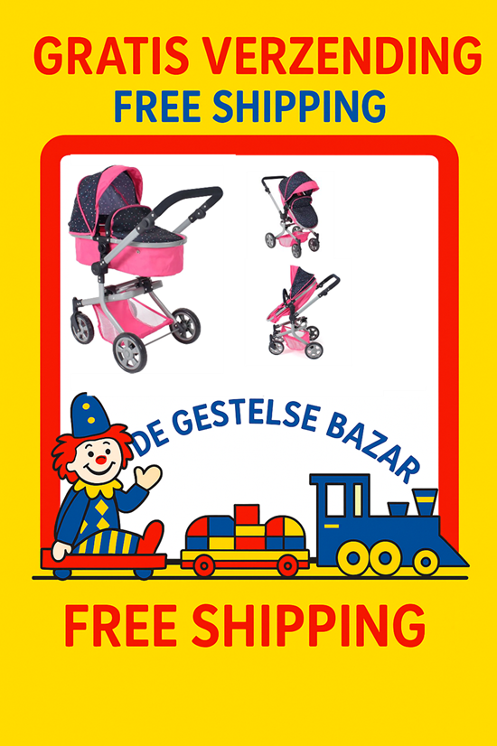 bayer Combinatie Poppenwagen Confetti Roze/Blauw MIKA 