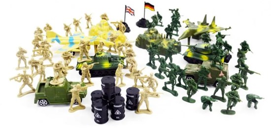 siva Grote Zak met Soldaten en Voertuigen Circa 76dlg 3+