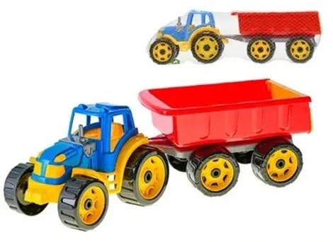 Sun Fun Tractor met Aanhanger 52x19x16cm Blauw/Rood 