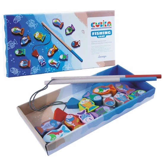 cubika Houten Magnetisch Visspel met 12 Visjes & 2 Hengels 2+ 