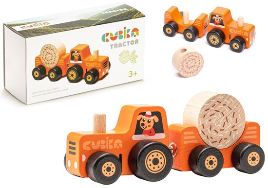 cubika Tractor Hout met Aanhanger & Hooibaal 3+ 