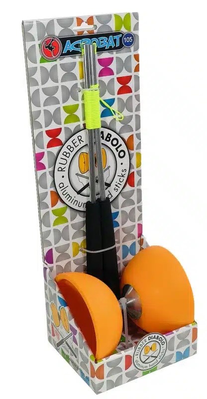 Acrobat Rubber Diabolo met Aluminium Stokjes Oranje 