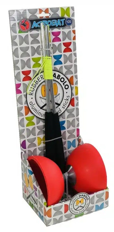 Acrobat Rubber Diabolo met Aluminium Stokjes Rood 