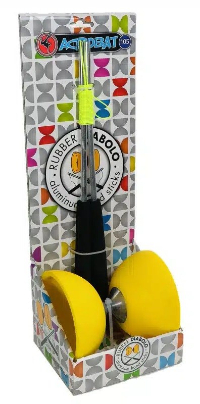 Acrobat Rubber Diabolo met Aluminium Stokjes Geel 
