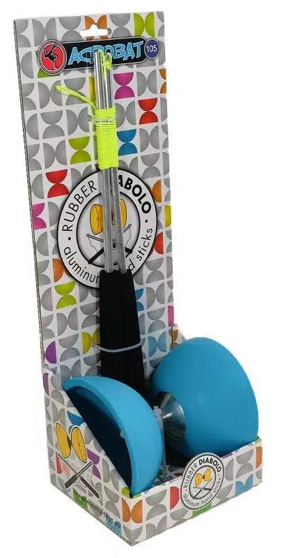 Acrobat Rubber Diabolo met Aluminium Stokjes Aqua Blauw 