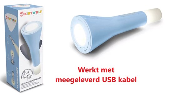 Kidywolf Kinderzaklamp Flashlight Blauw met USB 3+ 