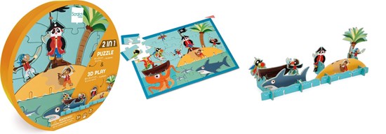 Scratch Play 2in1 Puzzel 36pcs 3D PIRAAT in Ronde Decodoos 3+ 