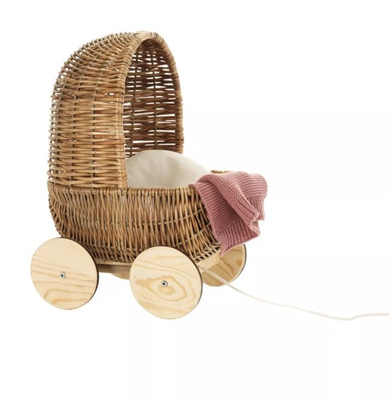 Les Petits Rieten Poppenwagen met Matras & Dekentje 3+ 