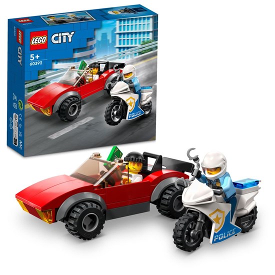 60392 lego City Achtervolging Auto op Politiemotor 5+