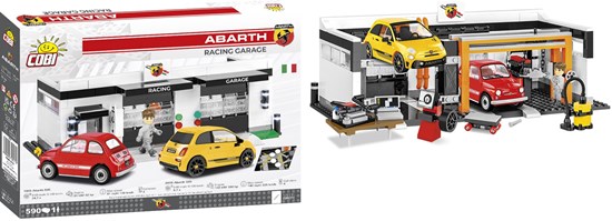 24501 cobi Fiat Abarth Garage met 2 Auto's 1/35 590dlg