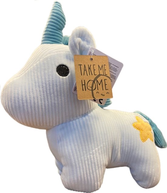 Take Me Home Pluche Unicorn Figuur Licht Blauw 25cm