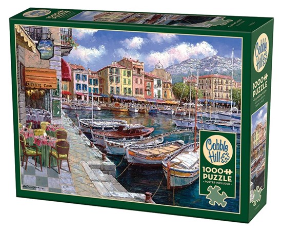 Cobble Hill Puzzel Café aan de Haven van Cassis Frankrijk 1000stukjes 