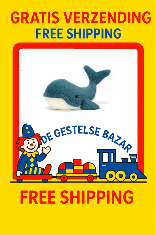 Jellycat Wally the Whale Walvis Blauw/Wit circa 55cm 0mnd+ 