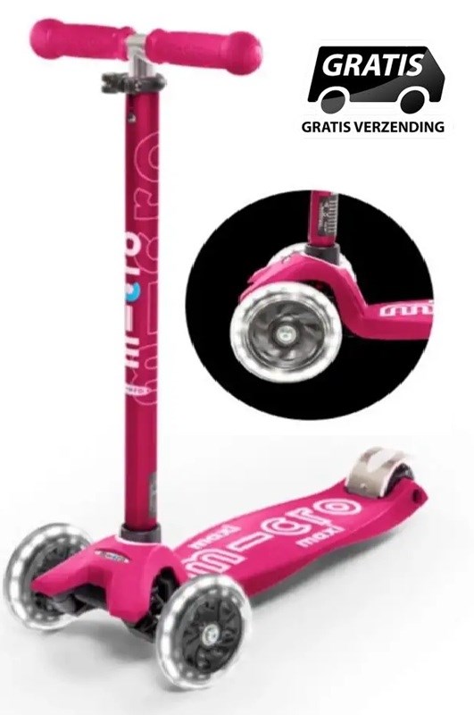 micro step MAXI DELUXE met LED WIELEN ROZE 5+     
