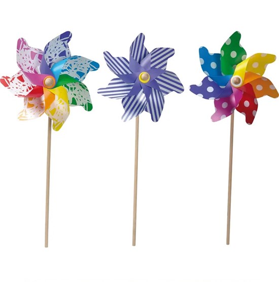 Globas GROTE Windmolen colors op houten stok 32cm 