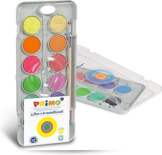 Primo Aquarelverf 8 Metaal & 4 Fluor kleuren in Doos 