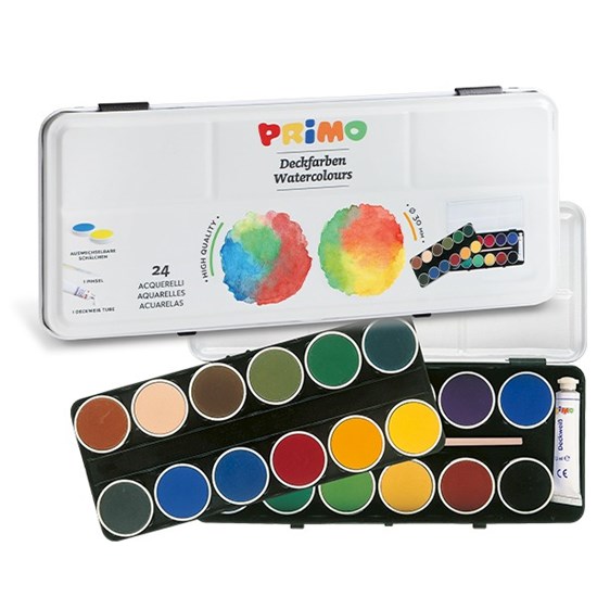 primo 24 Kleuren Aquarel Waterverf in Metalen doos 3+