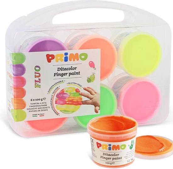 primo Vingerverf Neon Kleuren in Koffer 6x100gram 2+ GLUTENVRIJ 