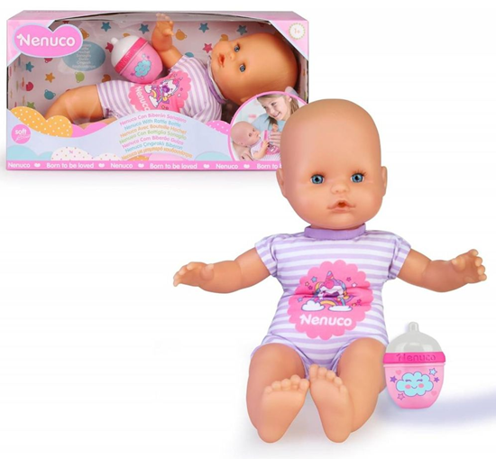 Famosa Nenuco pop met Rammel Flesje circa 35cm Streep Pakje 1+ 