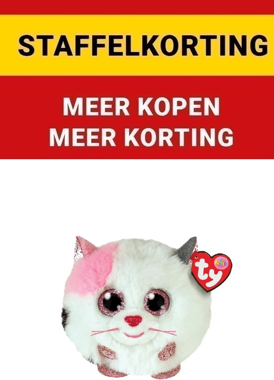 Ty Teeny Puffies Muffin de Kat Wit met Glitter oren 10cm 