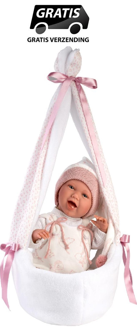 Llorens Babypop Mimi met Slaapmuts in Draagmand 42cm