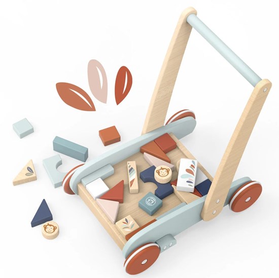 Speedy Monkey Blokkenkar met VEEL Houten Blokken 1+ 