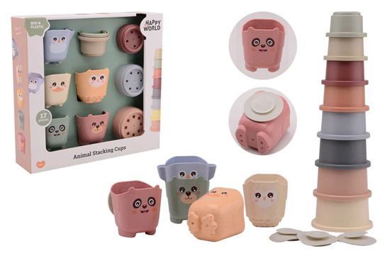 Happy World Bio Plastic Dieren Stapel Bekers 17dlg 0mnd+ 