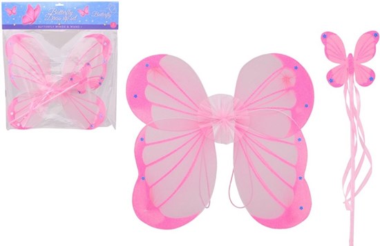 Vlinder Vleugels met Toverstaf in Zak, ± 35 cm  assorti 