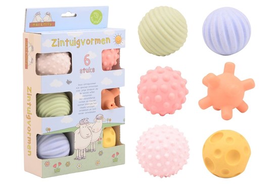 Mike & Molly 6stuks Motoriek en Zintuig Ballen in Doos 0+ 