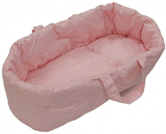 Poppendraagmand Roze/Witte Stippen circa 47cm 