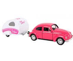 Welly VW Beetle met Caravan Retroset  free wheel 21cm roze