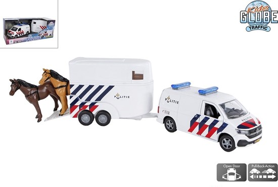 Kids Globe Volkswagen Transporter NL Politie met aardentrailer 28cm 3+ 