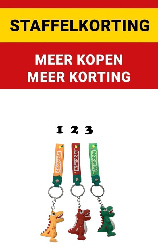DinoWorld Dinosaurus Sleutelhanger met Koord en Clip assorti