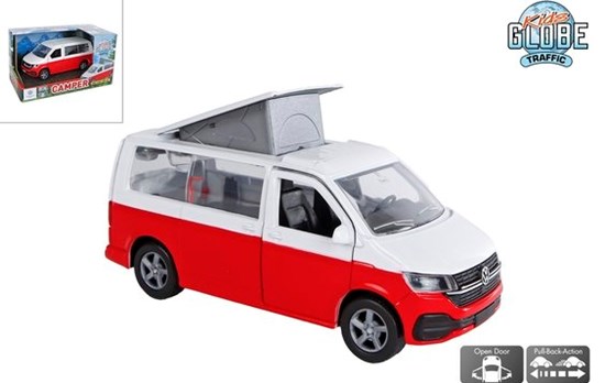 Kids Globe Volkswagen Transporter Camper met Hefdak pull back 