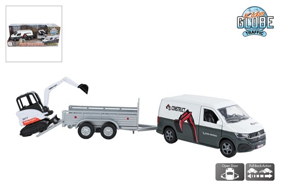 Kids Globe VW Transporter met Minigraver 27cm 3+ 