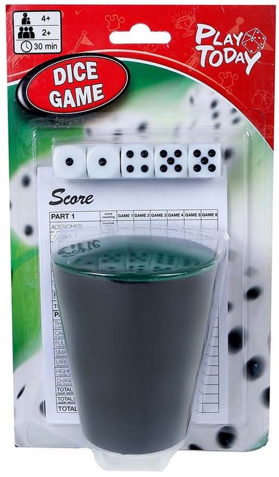 Play ToDay Yahtzee Dobbelspel Beker Scorebloc & 5 Dobbelstenen op Kaart 