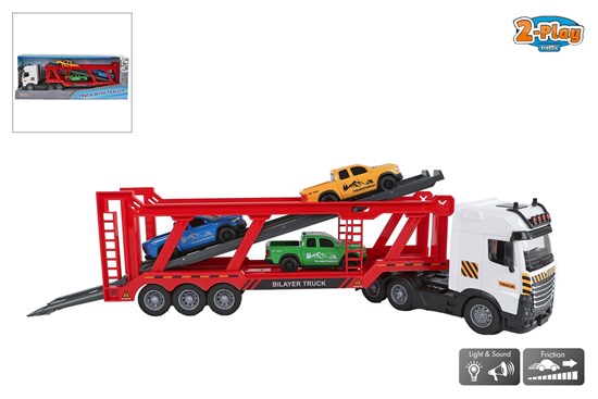 2-Play Truck Autotransporter met 3 Auto's met Licht en Geluid circa 38cm 