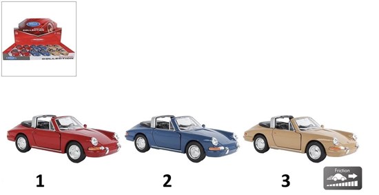 welly 1965 Porsche 911 Targa pull back circa 12cm assorti kleuren 