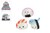 Kawaii Fifget Sushi Vriendjes 3stuks circa 5cm in Take Away Doosje circa 9cm 3+