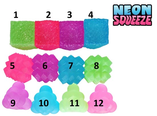 Neon Squueze Sugar Bubble Shapes circa 5cm assorti 