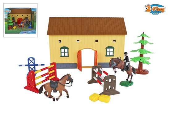 2-Play Paardenstal met 8 Accessoires circa 12x27x18½cm 