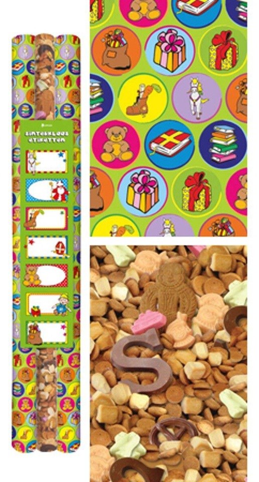 3 Rollen (200x70cm ) Sint Papier met Naamstickers  
