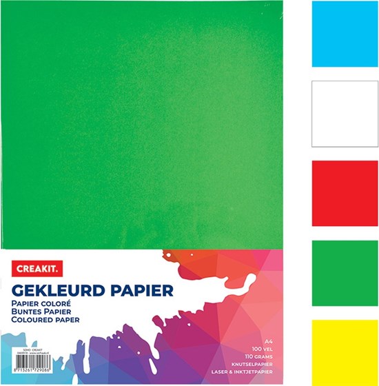 CreaKit Gekleurd Papier A4 120 gram circa 100 vellen
