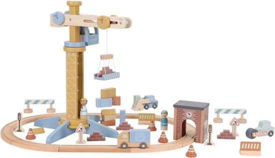 Little Dutch Houten Treinbaan met Hijskraan set FSC 3+