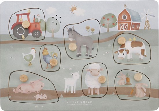 little dutch Little Farm Houten Knoppen Puzzel Boerderij met 7 Geluiden 12mnd+  (2xAAA)