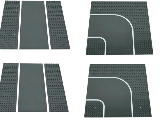 2 x Bocht & 2 x Rechte Bouw/Wegenplaat voor Lego 